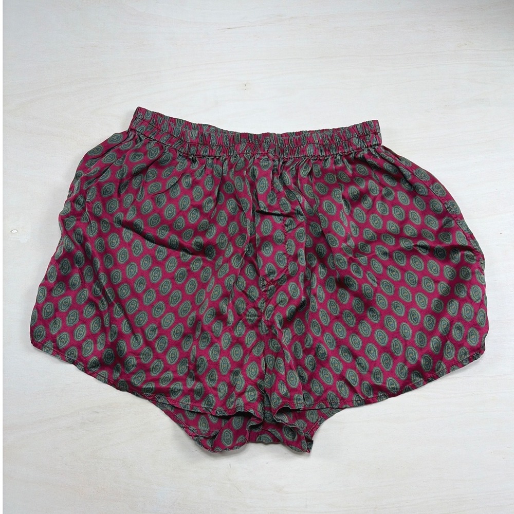 Rosetti Mens 100% Silk Boxer Shorts Medallion Print Burgundy Green Large